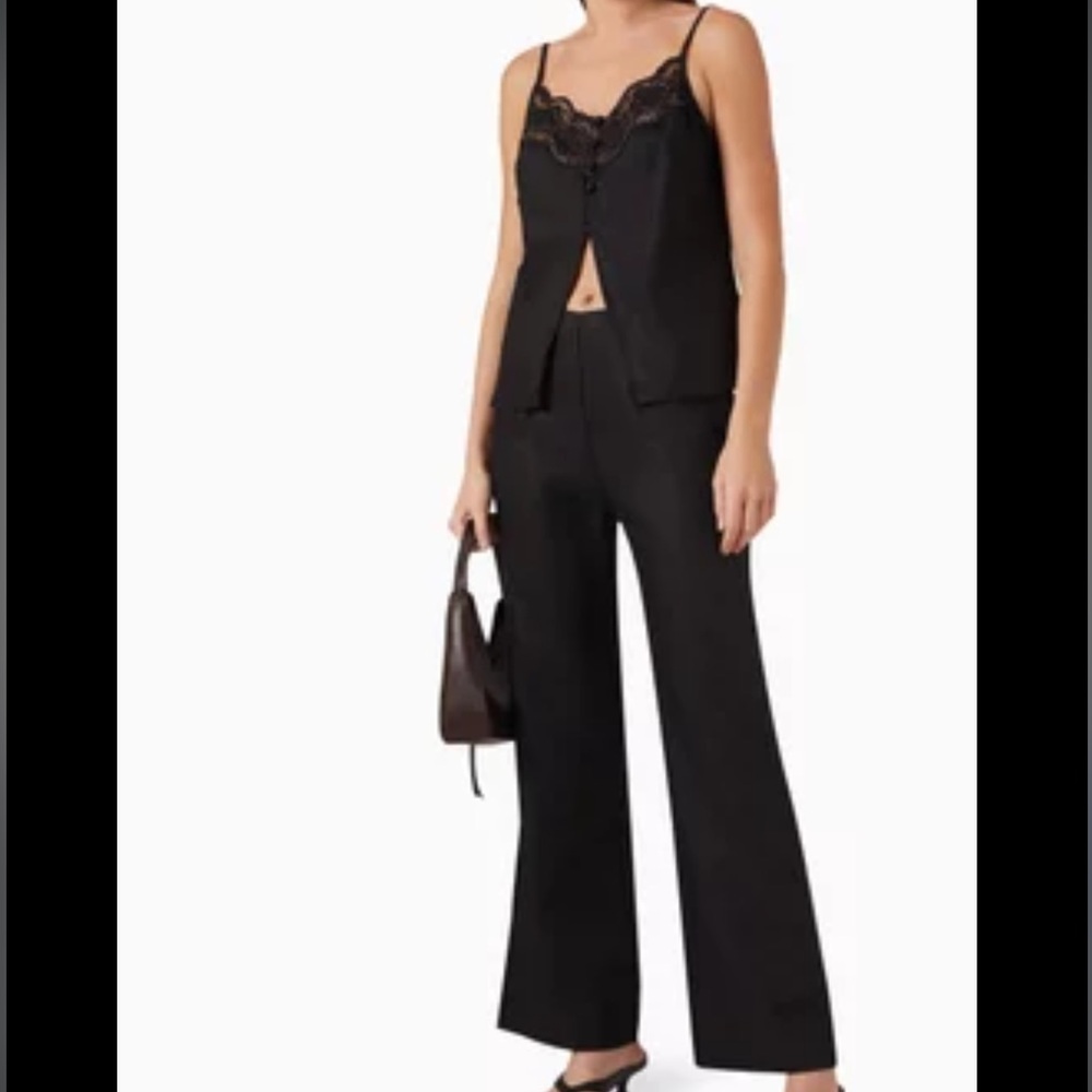 Reformation Black Tess Top & Pants Set in Linen